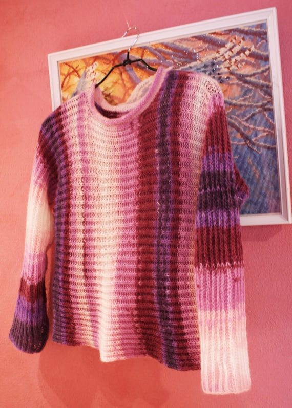 Hand knitted striped sweater | Bohemian | a simple women's sweater, timeless and soft warm wrap, ready to ship