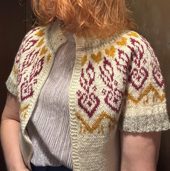 Hand Knitted Cardigan  | Red Comet | One-button Jacket, Ready-Made