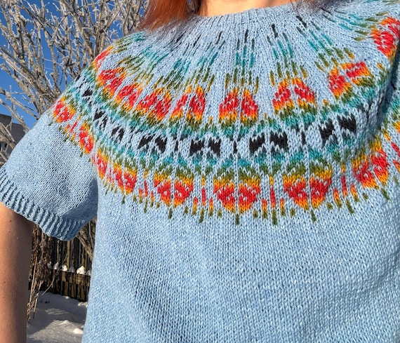 Hand Knitted Sweater | GOLDEN LEAVES | Short Sleeves, Ready-Made