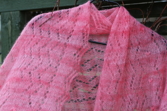 Lace Scarf | PINK DREAM | Bridal Lace Wrap, Mohair Silk, Hand Knitted, Ready-Made