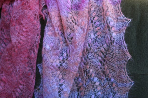 Hand knitted mohair mulberry silk lace shawl | PINK NUPPS |