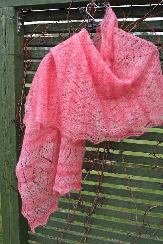 Lace Scarf | PINK DREAM | Bridal Lace Wrap, Mohair Silk, Hand Knitted, Ready-Made