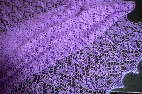 Hand knitted merino lace shawl | Lilac Diamonds | soft and warm Lace Wrap, Bridal or Bridesmaid Fashion, ready to ship.