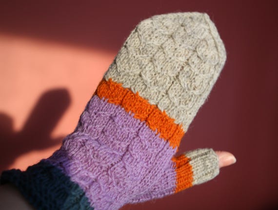 Hand-knitted mittens | Smart | made from amazing natural wool yarn. These have a Norwegian thumb (open tip), crack for phone, ready to ship