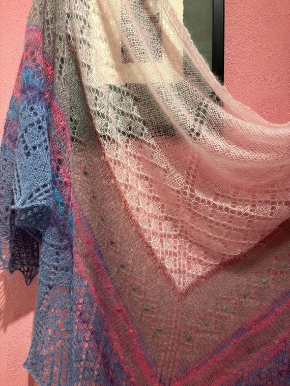Knitting PATTERN for lace shawl | Dark Foggy Morning | booklet with tutorials, simple charts, instructions. Beginner friendly easy knit PDF