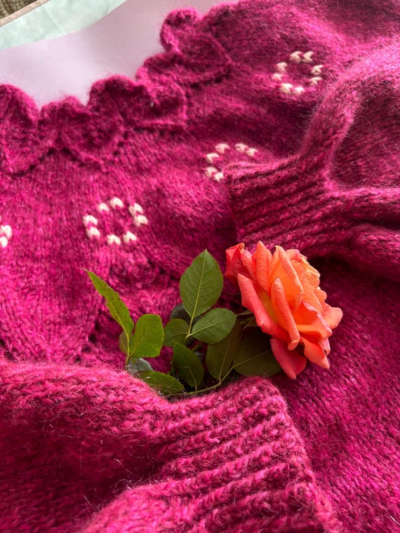 Sweater Knitting PATTERN | White Berries | Fluffy Sleeves & Lace Neckline (PDF)