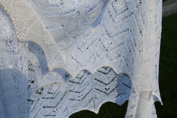 Hand Knitted Lace Shawl | Diamonds | Lace Wrap, Bridal or Bridesmaid Fashion, Ready-Made.