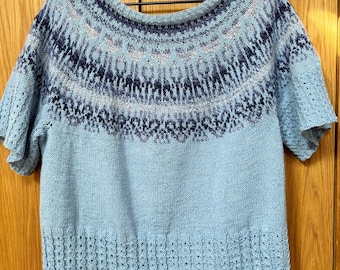 Blouse Knitting PATTERN  | Blue Marble | Short-Sleaves Sweater, for Advanced Knitters