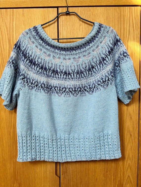 Blouse Knitting PATTERN  | Blue Marble | Short-Sleaves Sweater, for Advanced Knitters
