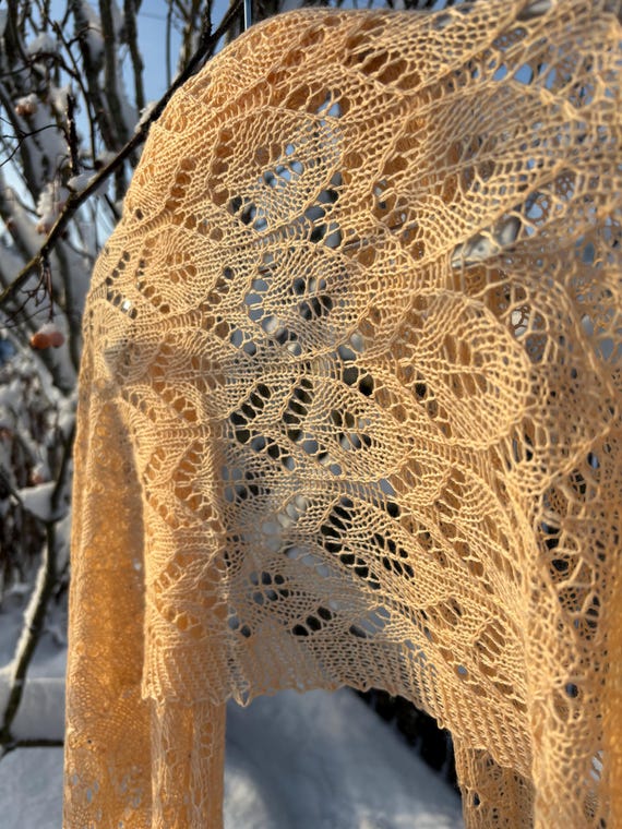 Hand knitted bright yellow lace shawl | Saffron Flames | soft Lace Wrap, Bridal or Bridesmaid Fashion, ready to ship