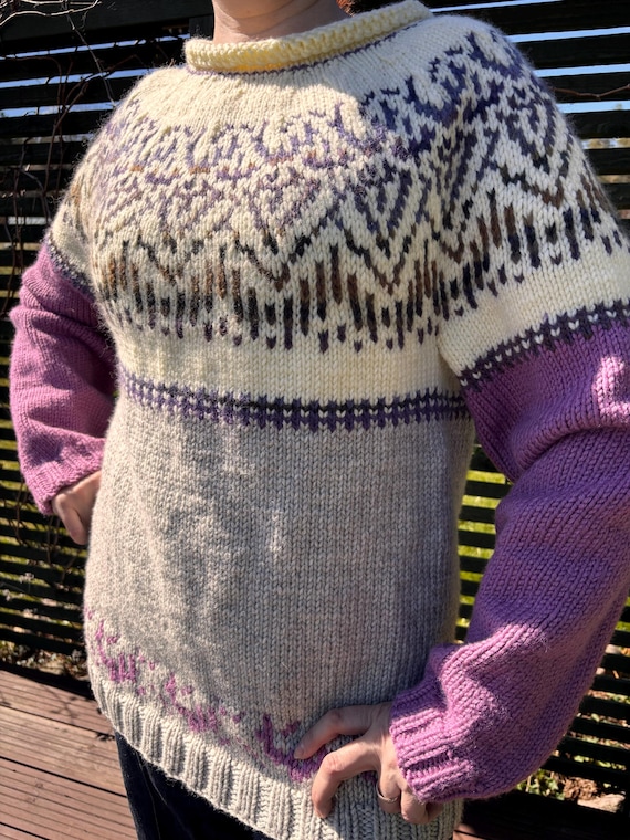 Hand Knit Wool Sweater "Aurora Borealis" for women, wool jumper, Ready-Made
