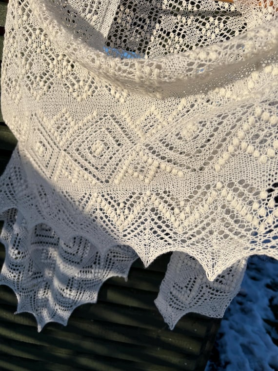 Hand-knitted lace shawl | Good Fortune | soft and warm natural white Lace Wrap, Estonian Haapsalu lace, ready to ship.