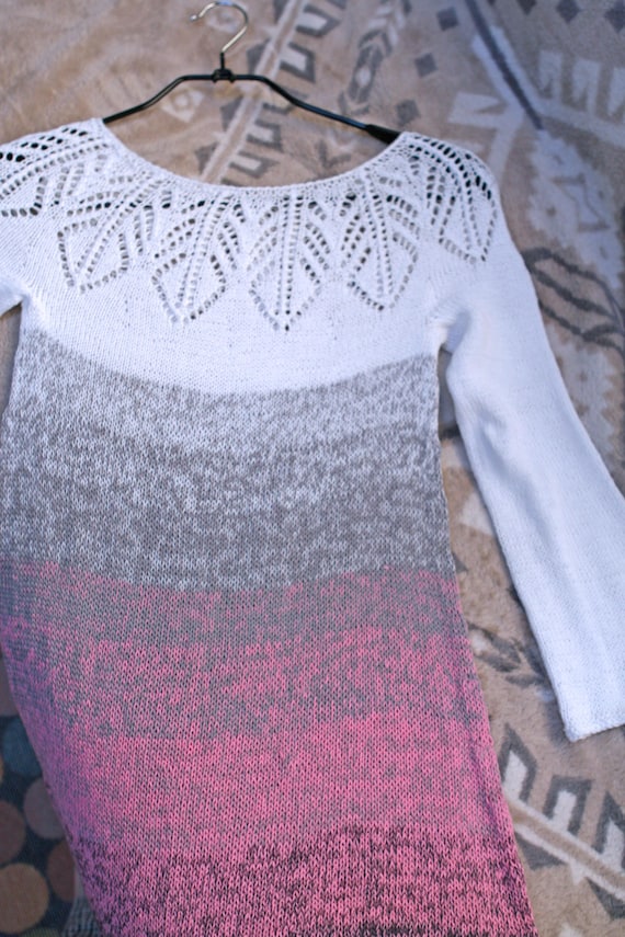 Hand knitted classy striped tunic | Cotton Candy | with three-quarter sleeves. A simple high-quality tunic, ready to ship