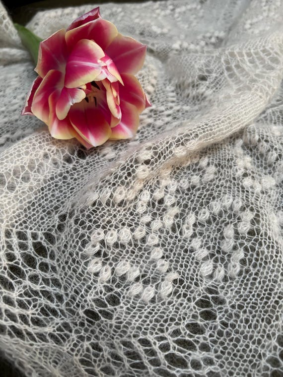 Lace Shawl Knitting PATTERN | Vanilla Cream | Triangular Shawl, Charts, Instructions (PDF)