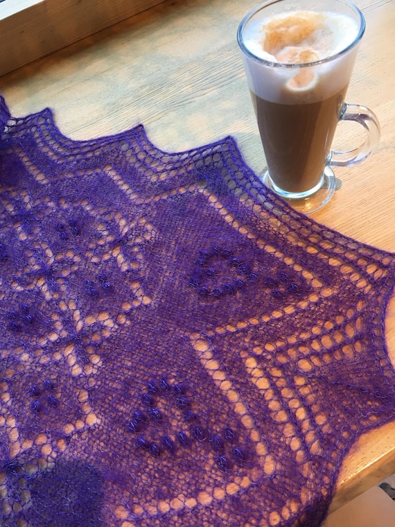 Knitting PATTERN for mohair-silk lace shawl | Quatrefoil with Hearts | Booklet contains tutorials, simple charts, instructions. PDF