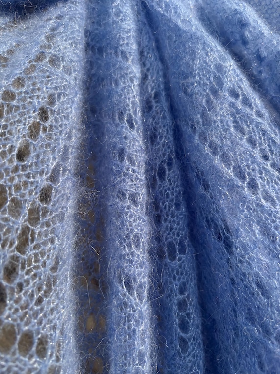 Lace Shawl | Lucky Star | Light Blue Silk Mohair Lace Wrap, Ready-made