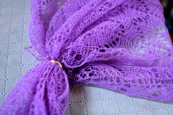 Knitted Merino Lace Shawl | Lilac Waves | Lace Scarf, Ready-Made