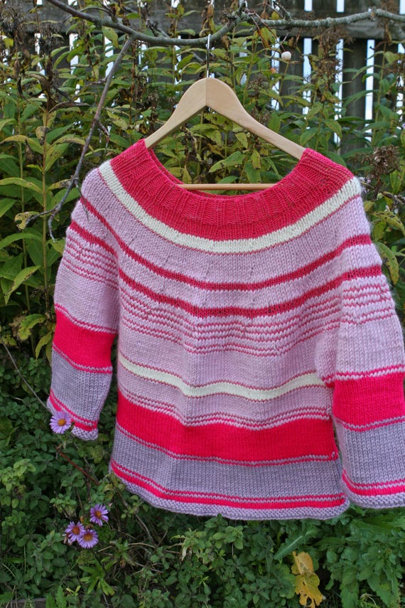 Hand knitted chynky merino sweater | STRIPES | a simple child/women's sweater, timelessly beautiful, soft warm wrap, ready to ship