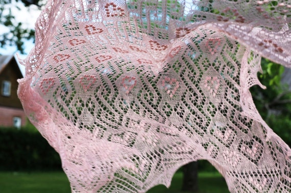 Hand-knitted Romantic Lace Shawl | Hearts | ready to ship