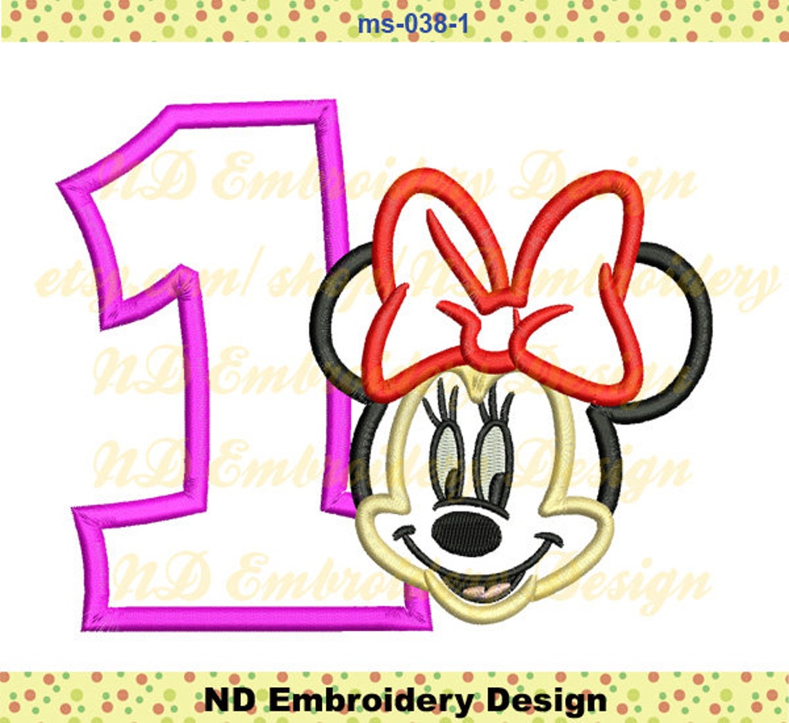 Minnie Mouse Face Embroidery Applique 1st Birthday Design Etsy