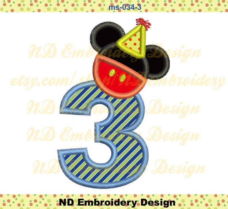 Mickey Mouse Pants 3rd Birthday Embroidery Applique Design
