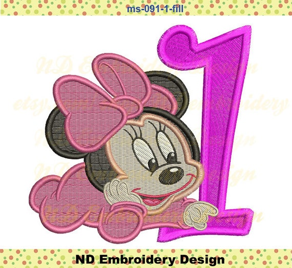 Ricamo Di Baby Minnie Mouse 1 Compleanno Riempito Stitch Etsy