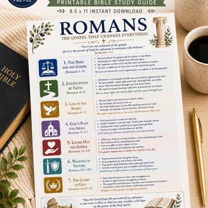 Romarbrevets bibelstudieguide | Utskrivbar översikt (21x28 cm direktnedladdning)