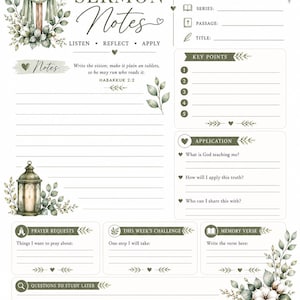 Sermon Notes Page Printable | Green-Blue Design | Bible Study Notes (PNG Download)