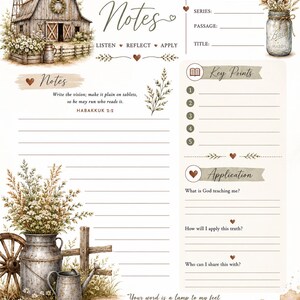 Sermon Notes Page Printable | Rustic Barn Bible Study (PNG Download)