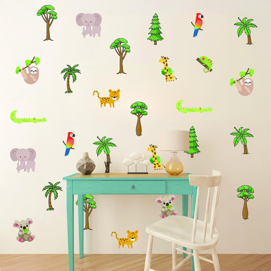 Cute Jungle Animals Wall Decals for Nursery, Safari Jungle Animal Wall ...