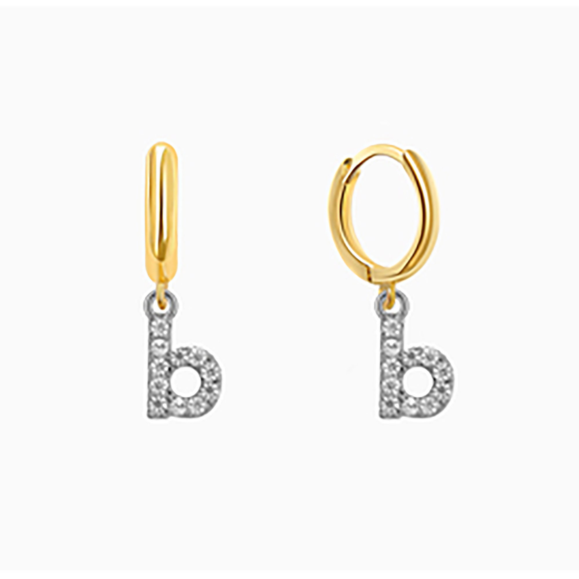 18K Gold Plated CZ initial b Hoop Earrings letters dangle | Etsy