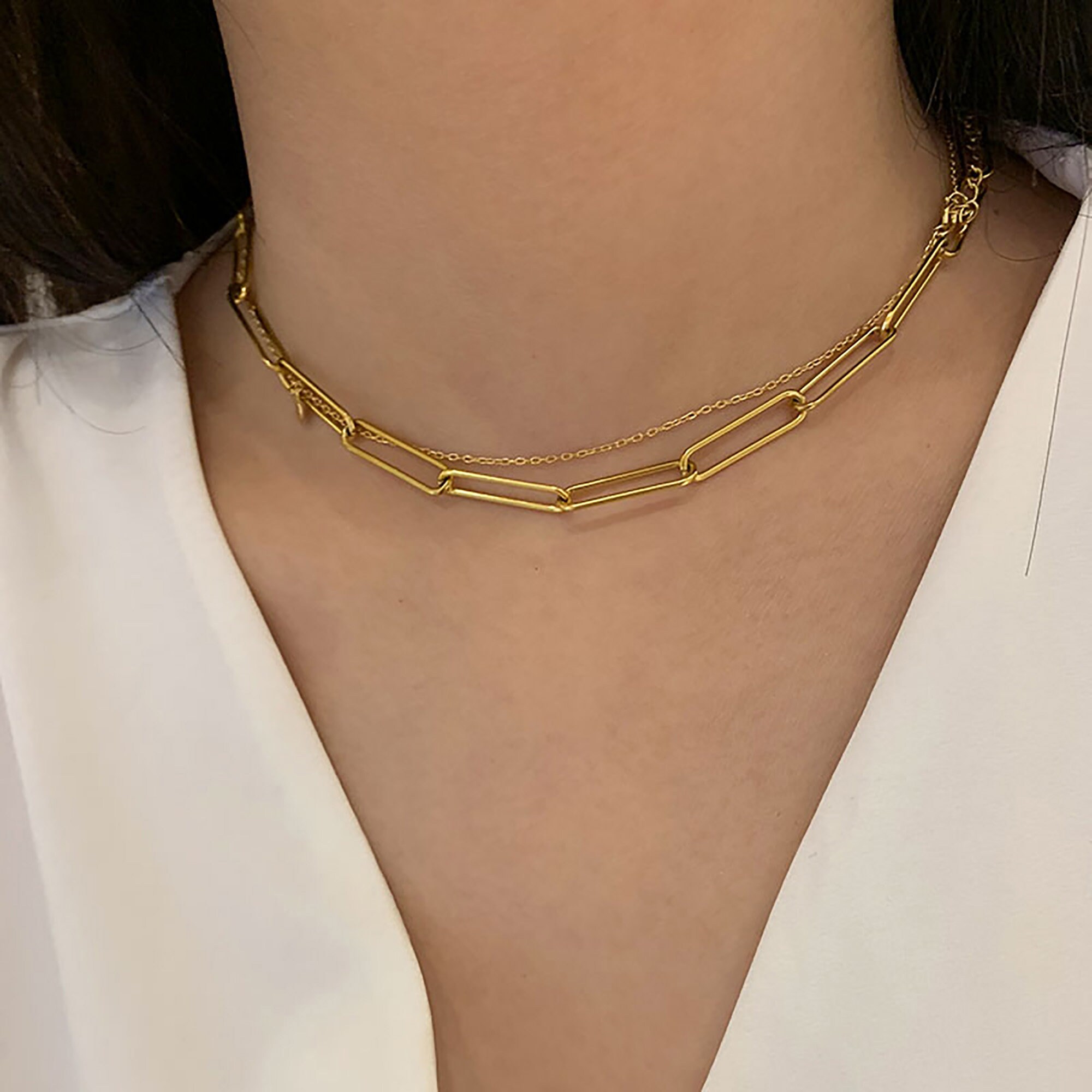 18K Gold Plated Metal Chain Necklace Etsy