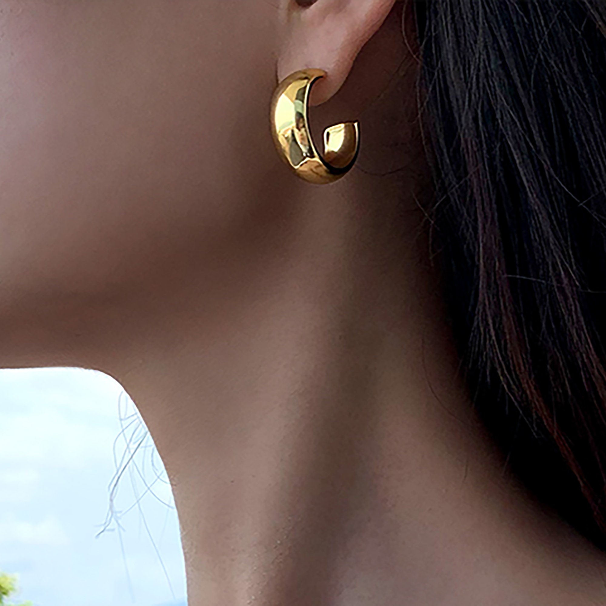 18K Gold Plated Hoop Post Back Earrings Etsy