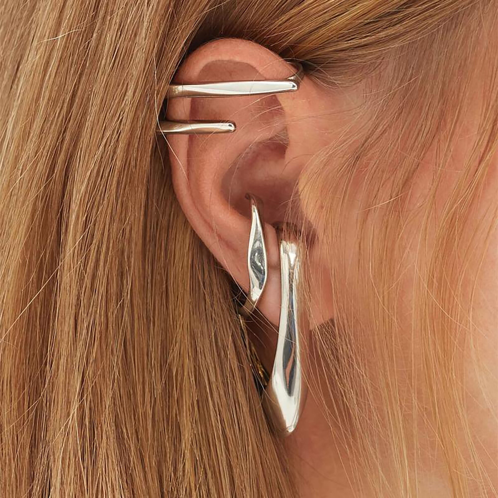 White Gold Plated Ear Cuff / Suspender Asymmetry Ear Cuff Etsy