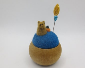 Tiny felt capybara bath onsen pin cushion