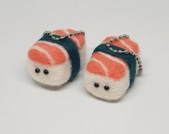 Cute kawaii felted nigiri sushi keychain bag charm