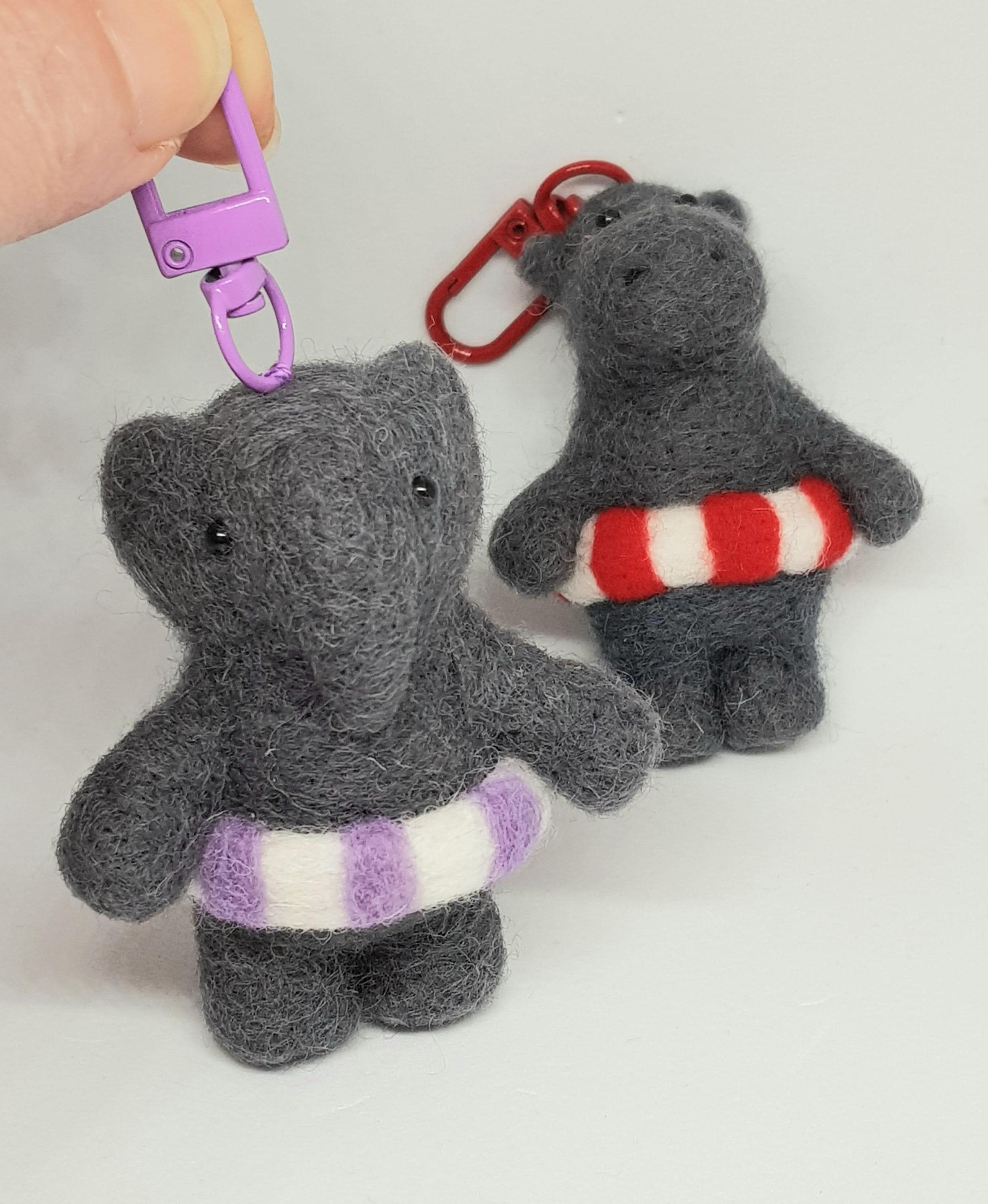 Cute needlefelted hippo or elephant with rubber ring keychain bagcharm clip