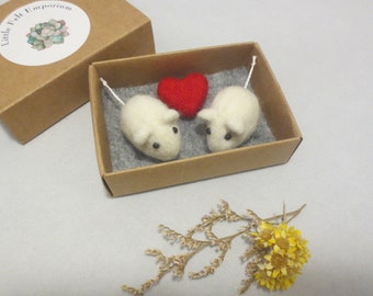Tiny white mice in a matchbox, felted ornament small gratitude gift keepsake totem