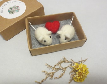 Tiny white mice in a matchbox, felted ornament small gratitude gift keepsake totem