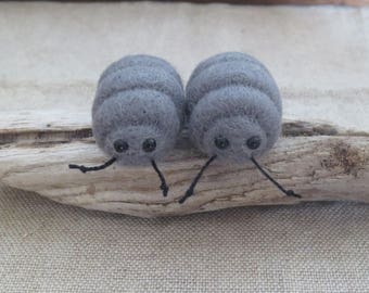Felted PILL BUG woodlouse beetle desk buddy keepsake Mother&#39;s Day gift stocking stuffer party favor