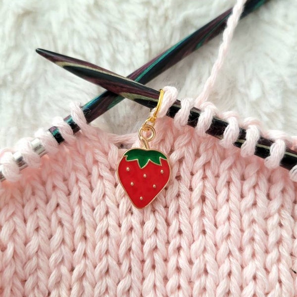 Strawberry knitting stitch markers or progress keepers, knitting accessories and gifts for knitters, cute stitch markers