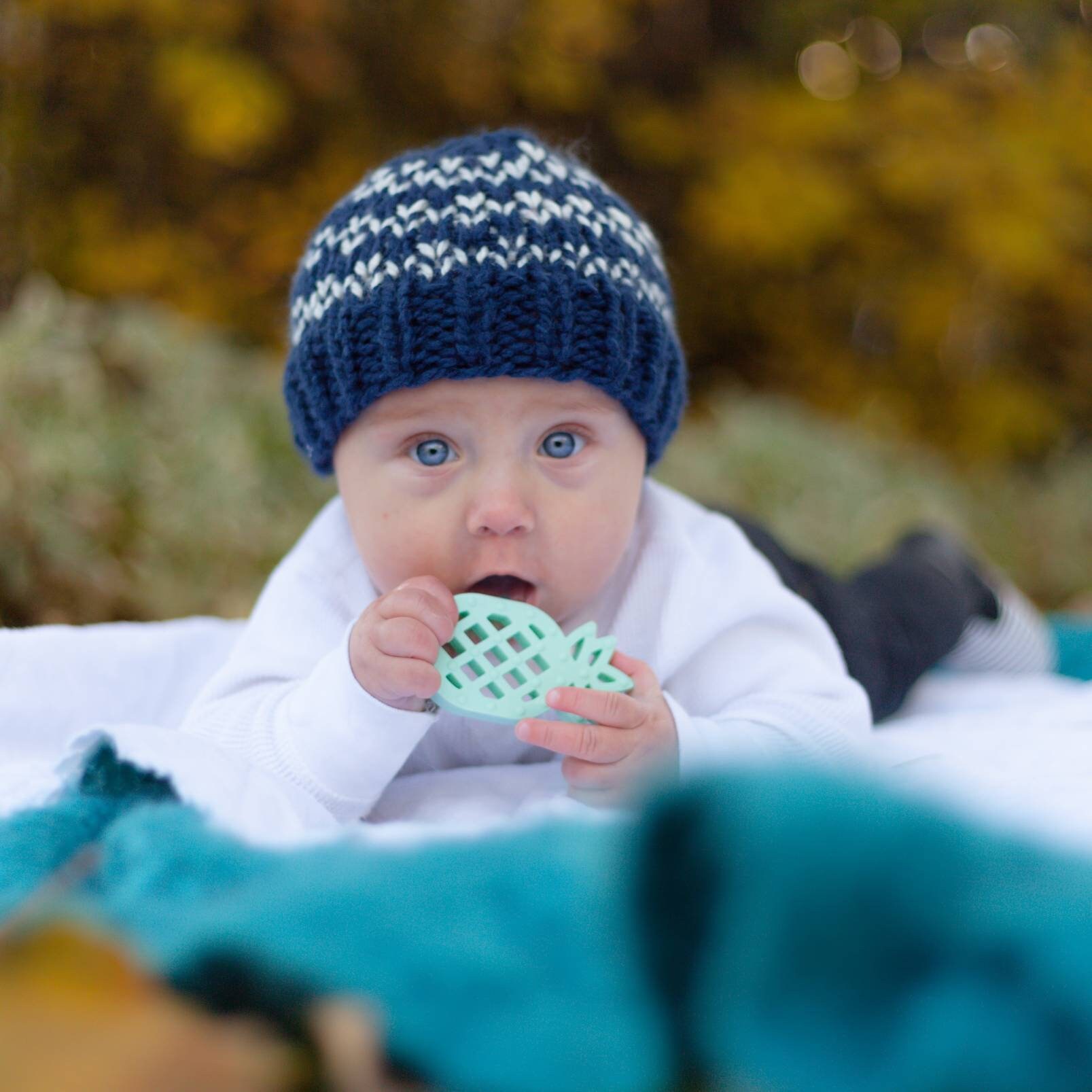 Navy Blue and White Baby Knit Hat navy blue baby beanie baby Etsy