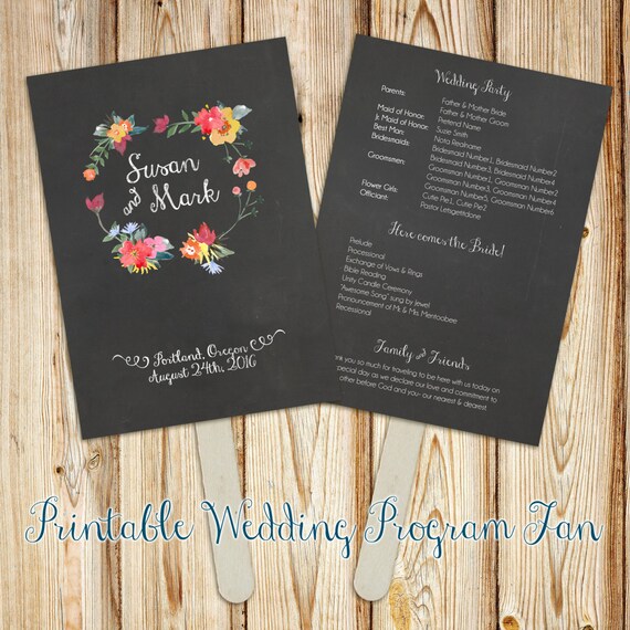 Printable Chalkboard Wedding Program Fan Digital File Diy Etsy