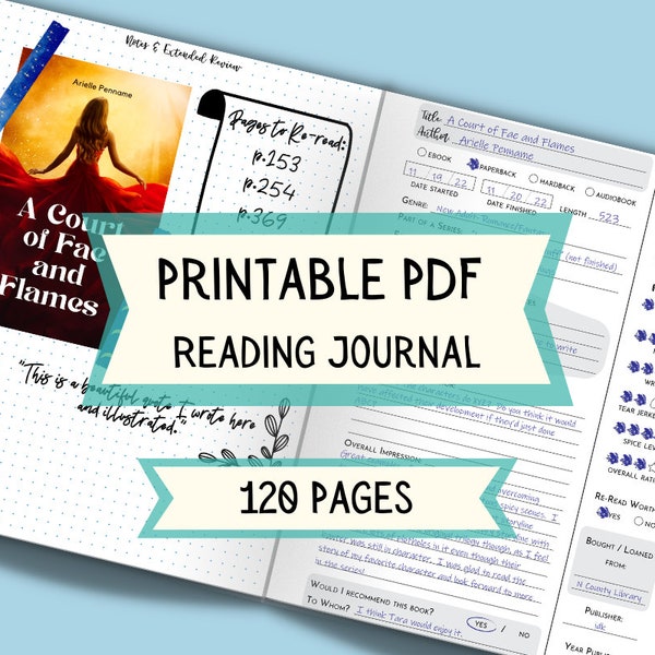 Printable Reading Journal for Fantasy & Romance Book Lovers | Booktok Review Journal PDF