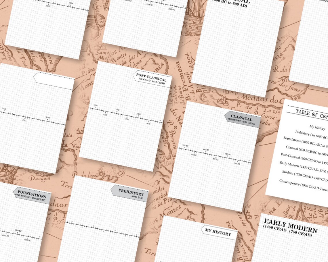History Timeline Notebook Printable Blank Dated and Undated Graph Paper ...