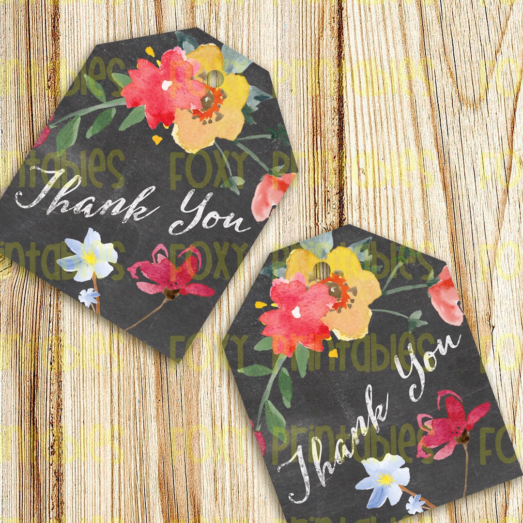 Printable Chalkboard Thank You Tags Watercolor Flowers on - Etsy