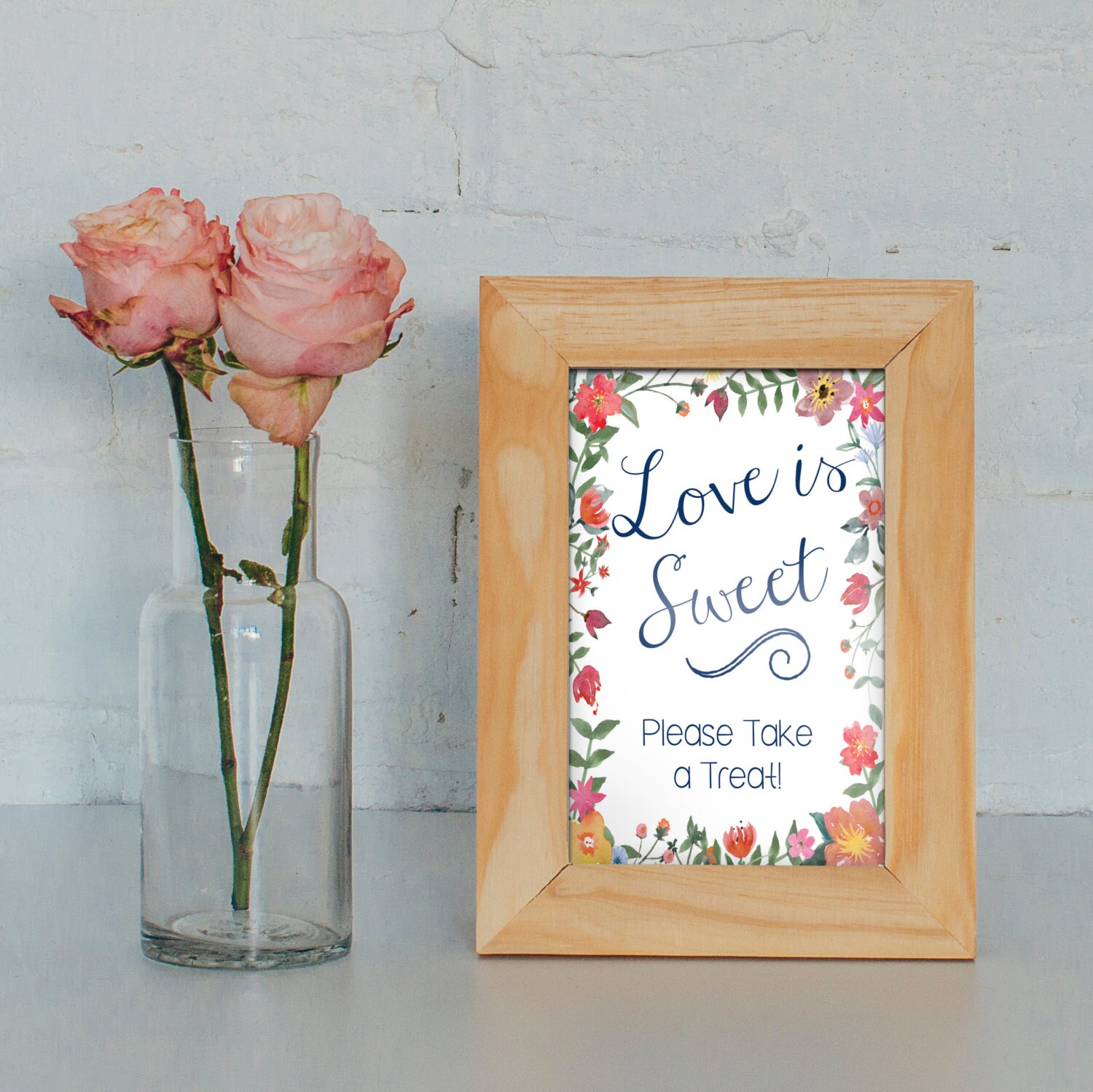Love is Sweet Printable Sign Digital File Watercolor Flowers - Etsy