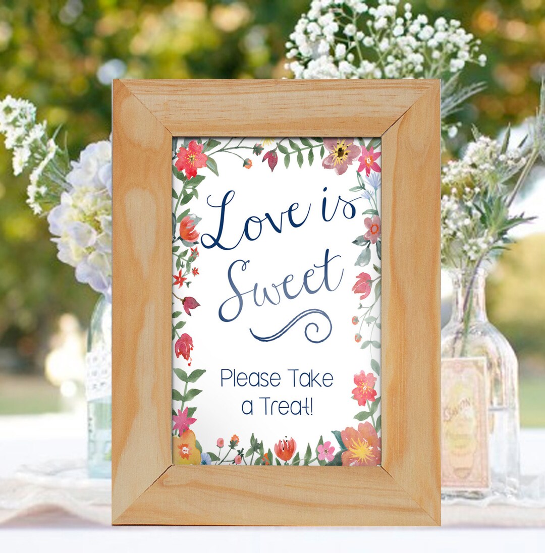 Love is Sweet Printable Sign Digital File Watercolor Flowers - Etsy