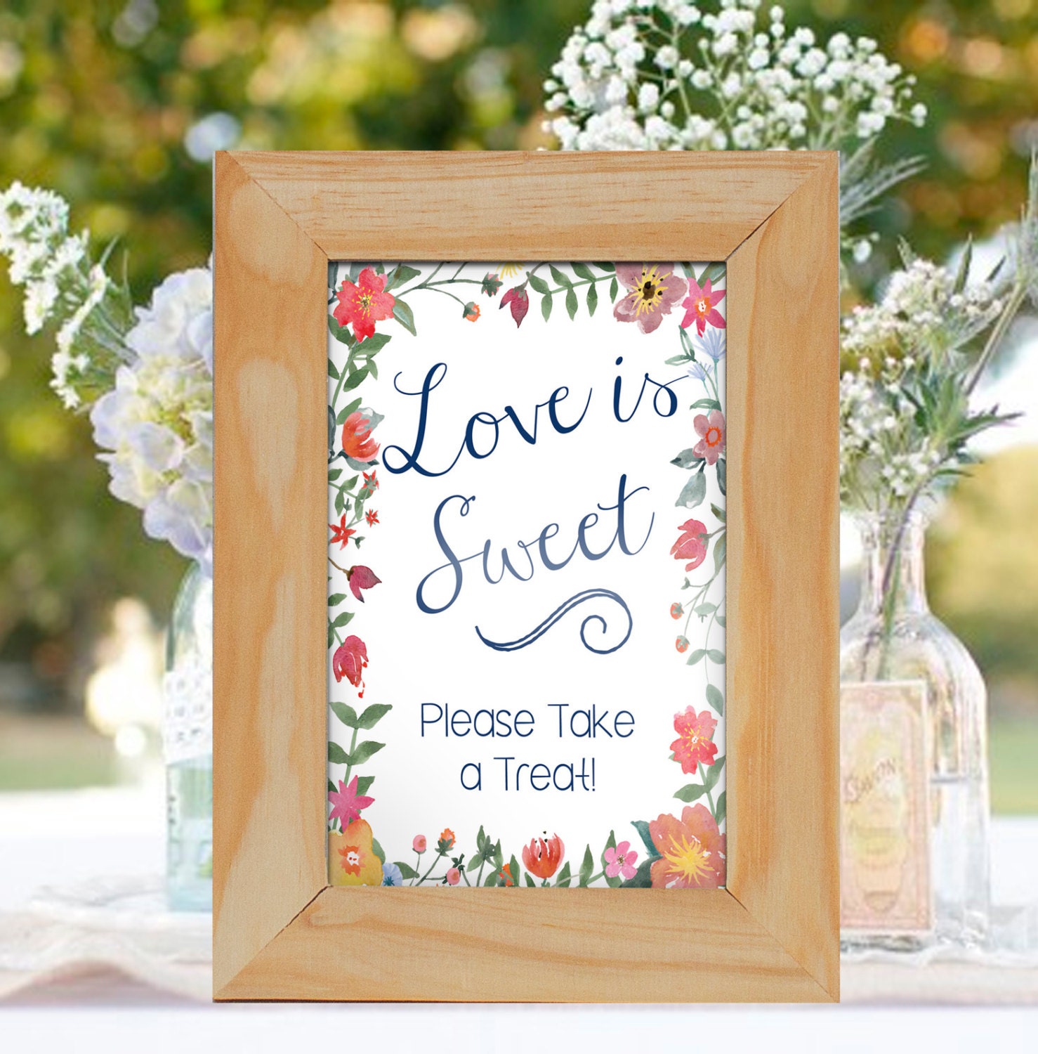 Love is Sweet Printable Sign Digital File Watercolor Flowers - Etsy