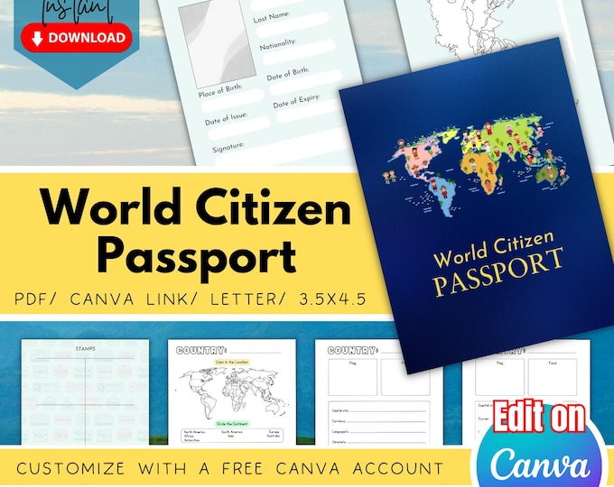 Printable Passport | Digital Download, Watercolor Design, Children ...
